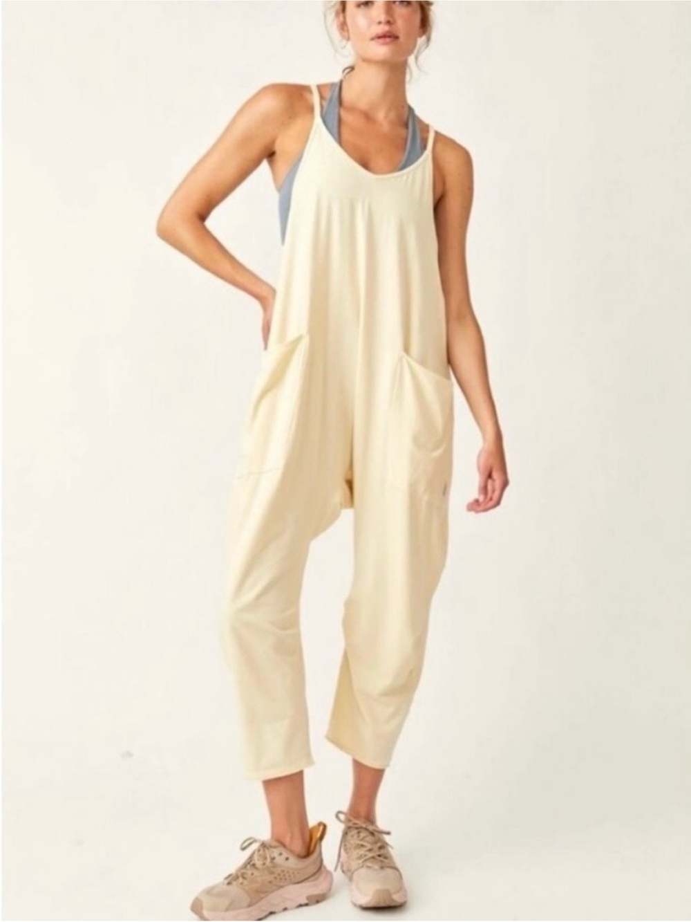 Anthropologie Sundry New Slouchy Jumpsuit in Butter Yellow with a White Tee NWT